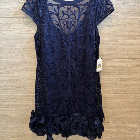 👗NWT Jessica Simpson Navy Floral Embroidery Shift Ruffle Dress Size 14 - Picture 3 of 14